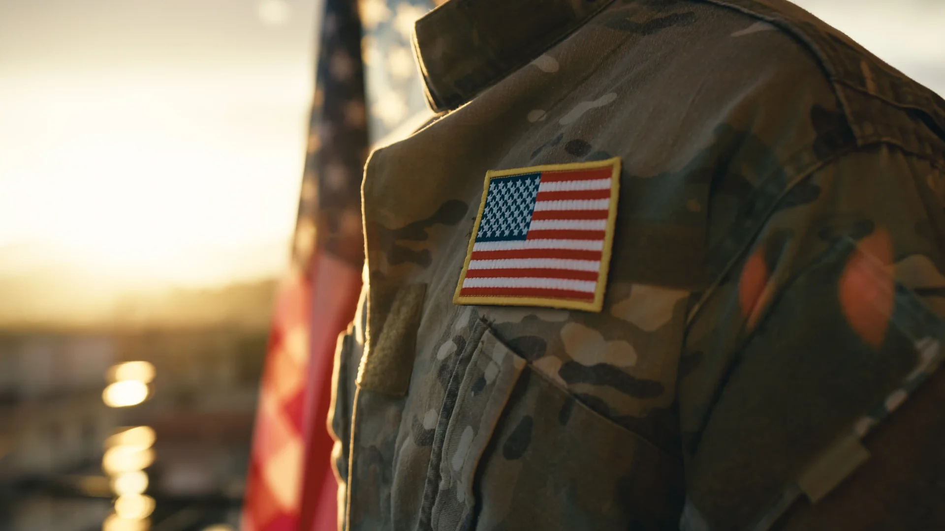 Military Interview Preparation and Career Transition Close-up of a U.S. military uniform with an American flag patch.