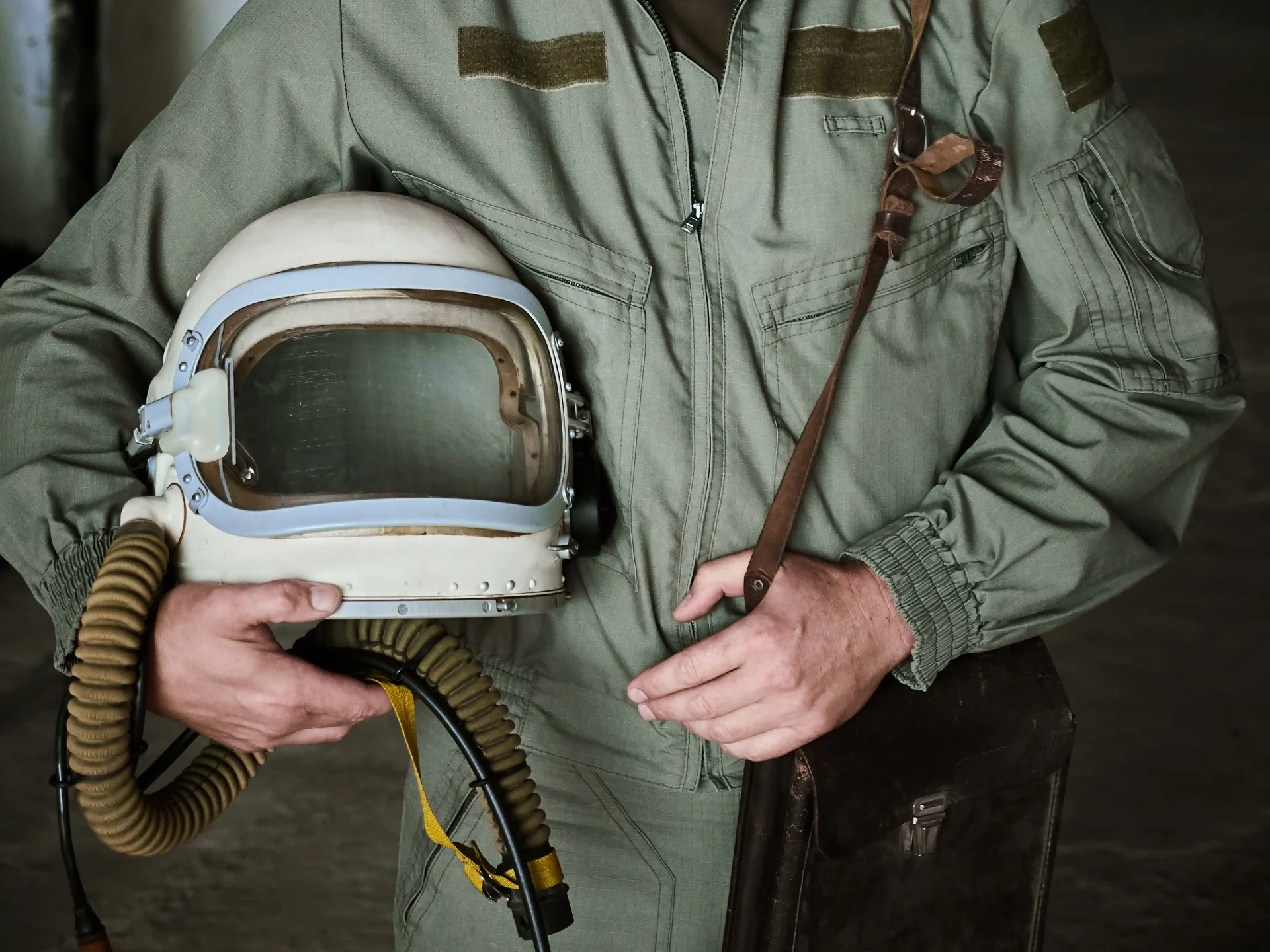 Old Aviation Helmet for Military Guard Reserve Pilot Interview Old aviation pilot helmet with worn surface, a nod to military flying traditions